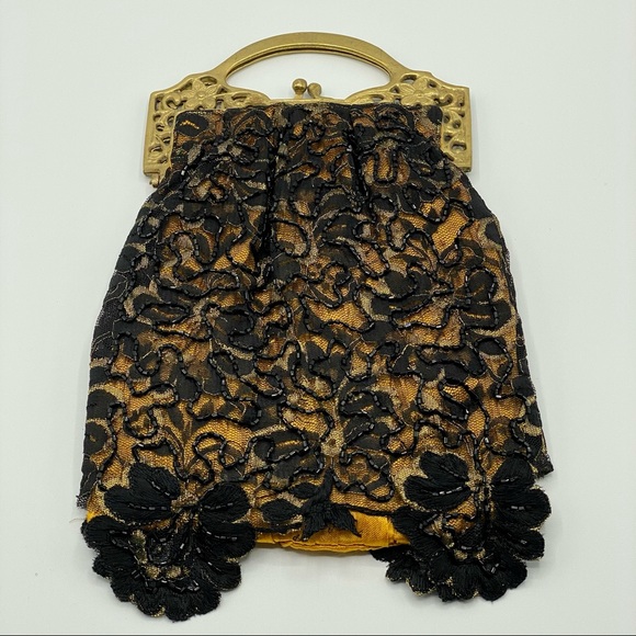 Vintage Brass Handle Black Lace Beaded Bag - Picture 6 of 16